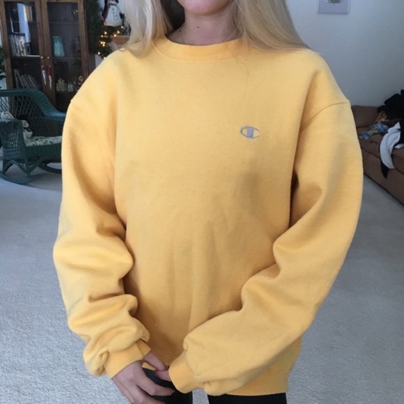 yellow crew neck champion sweatshirt